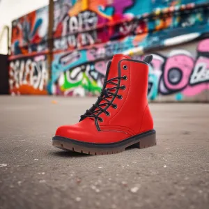 🛍️ Fire Red Combat Boots – Bold, Fearless & Unstoppable