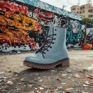 🛍️ Sky Blue Combat Boots – Speak Calm, Walk Bold