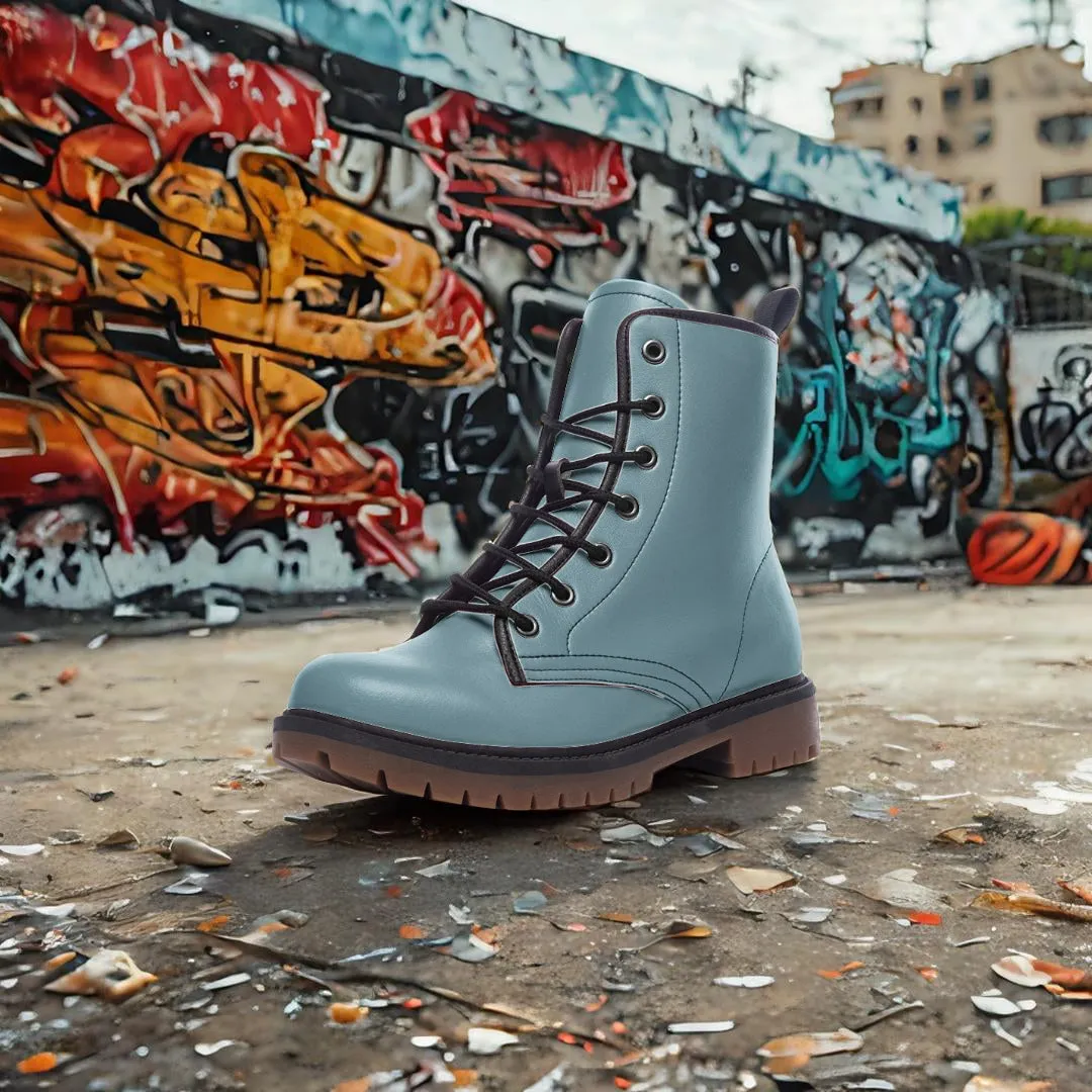 🛍️ Sky Blue Combat Boots – Speak Calm, Walk Bold