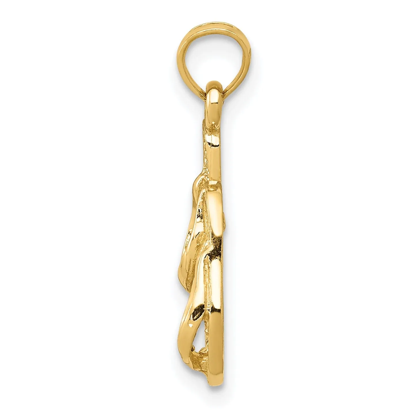 14k Yellow Gold 3-Dimensional Solid Texture Polished Finish Pair of Flip Flop Sandles Charm Pendant