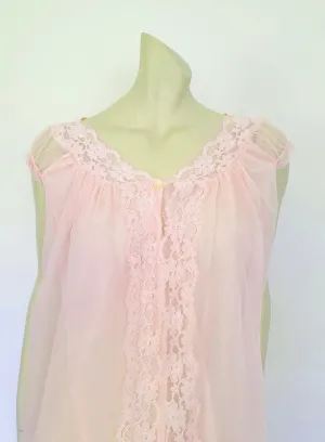 1960s Pink Nightgown With Sheer Overlay - M