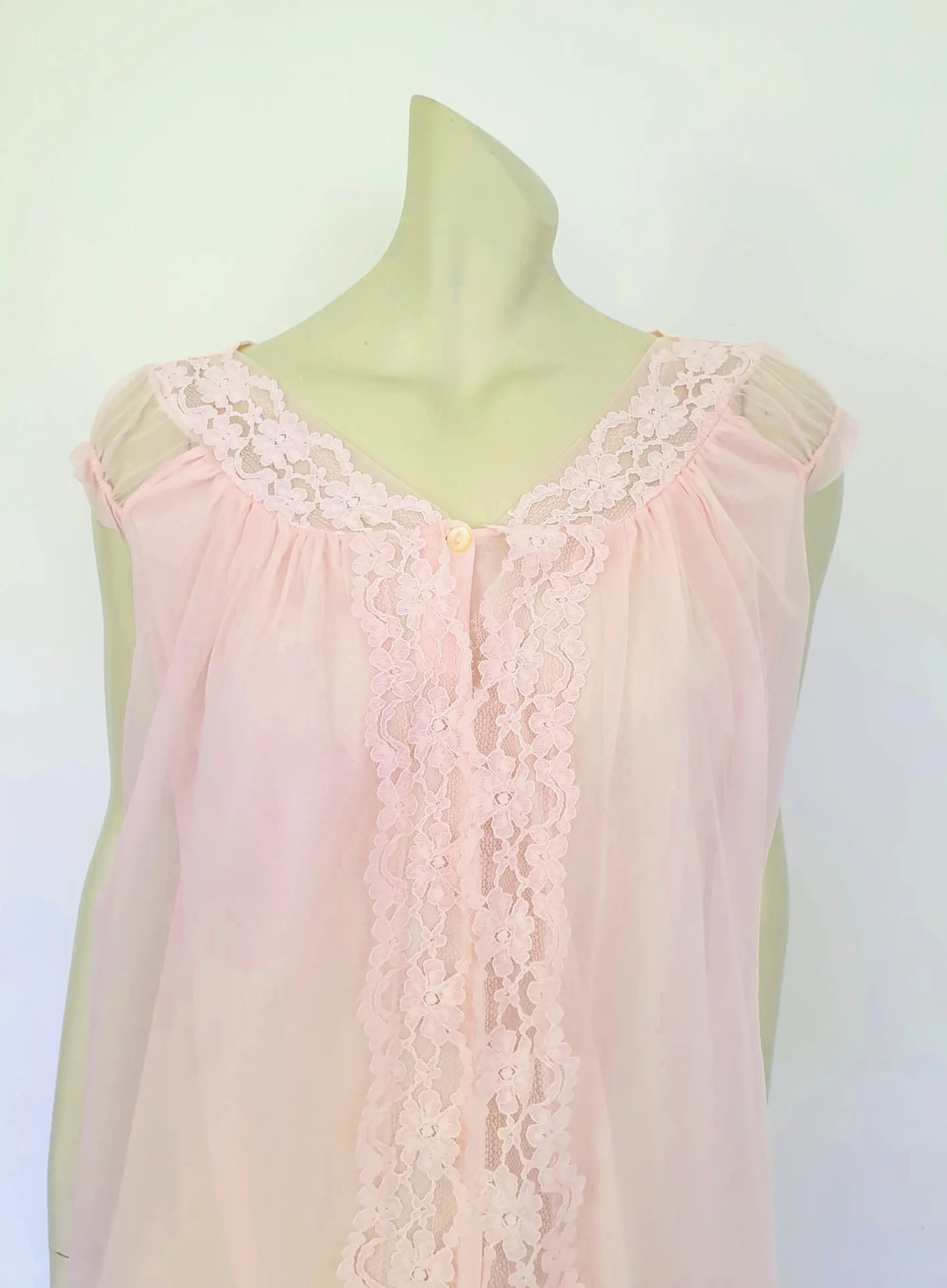 1960s Pink Nightgown With Sheer Overlay - M