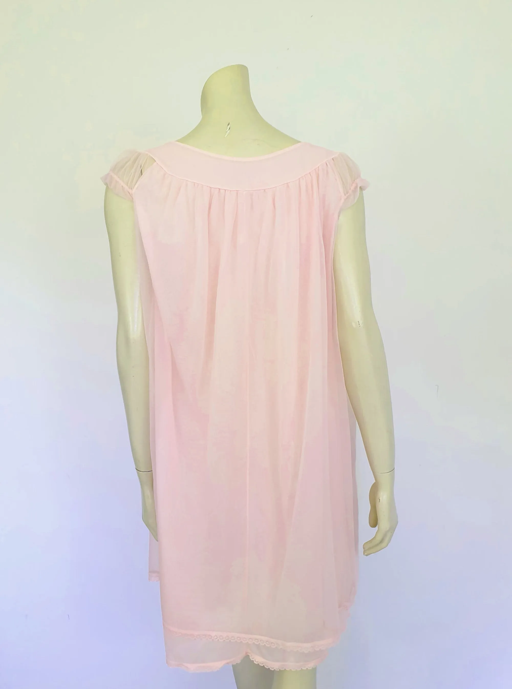 1960s Pink Nightgown With Sheer Overlay - M