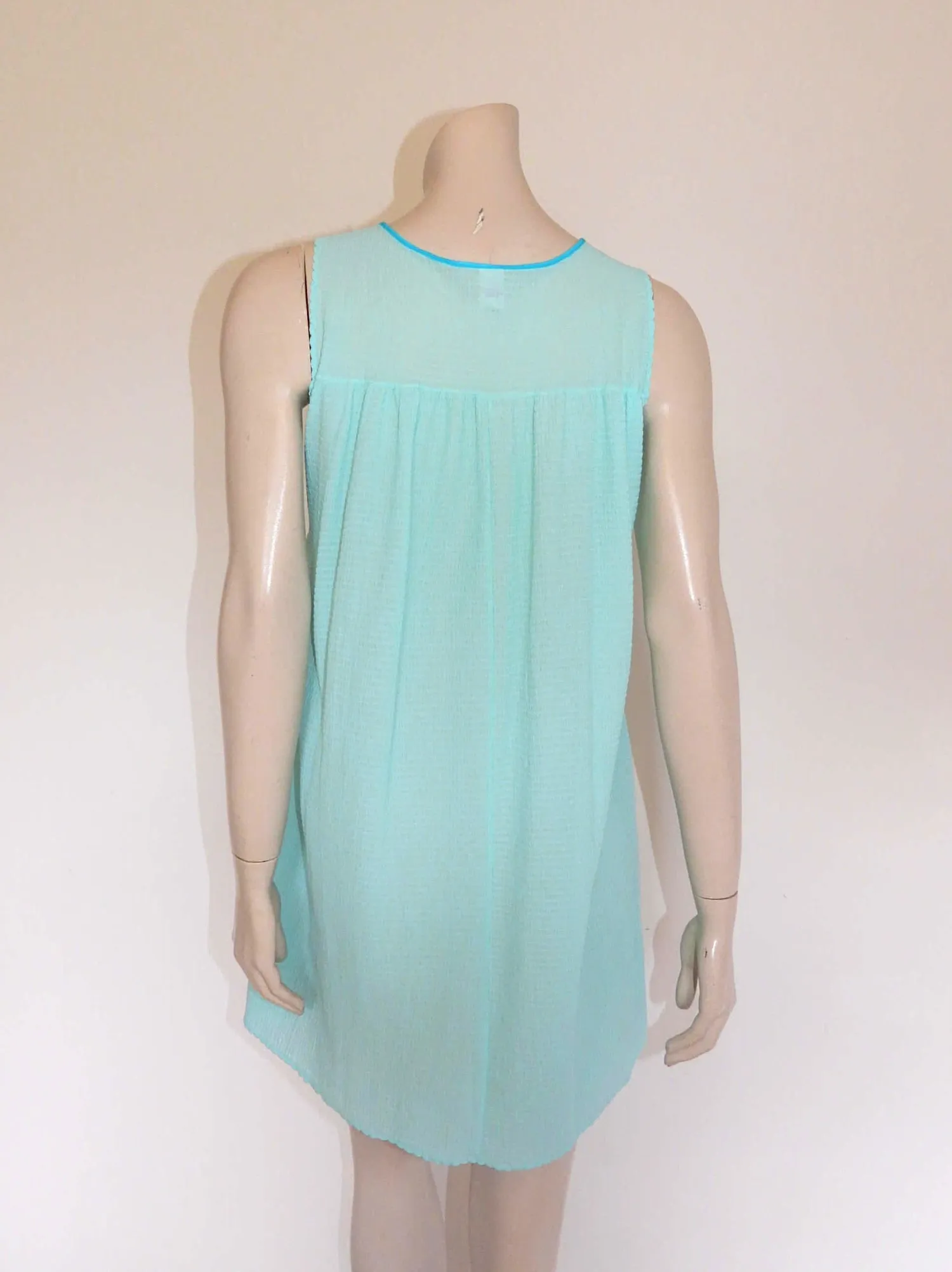1970s Aqua Seersucker Mini Nightgown - S