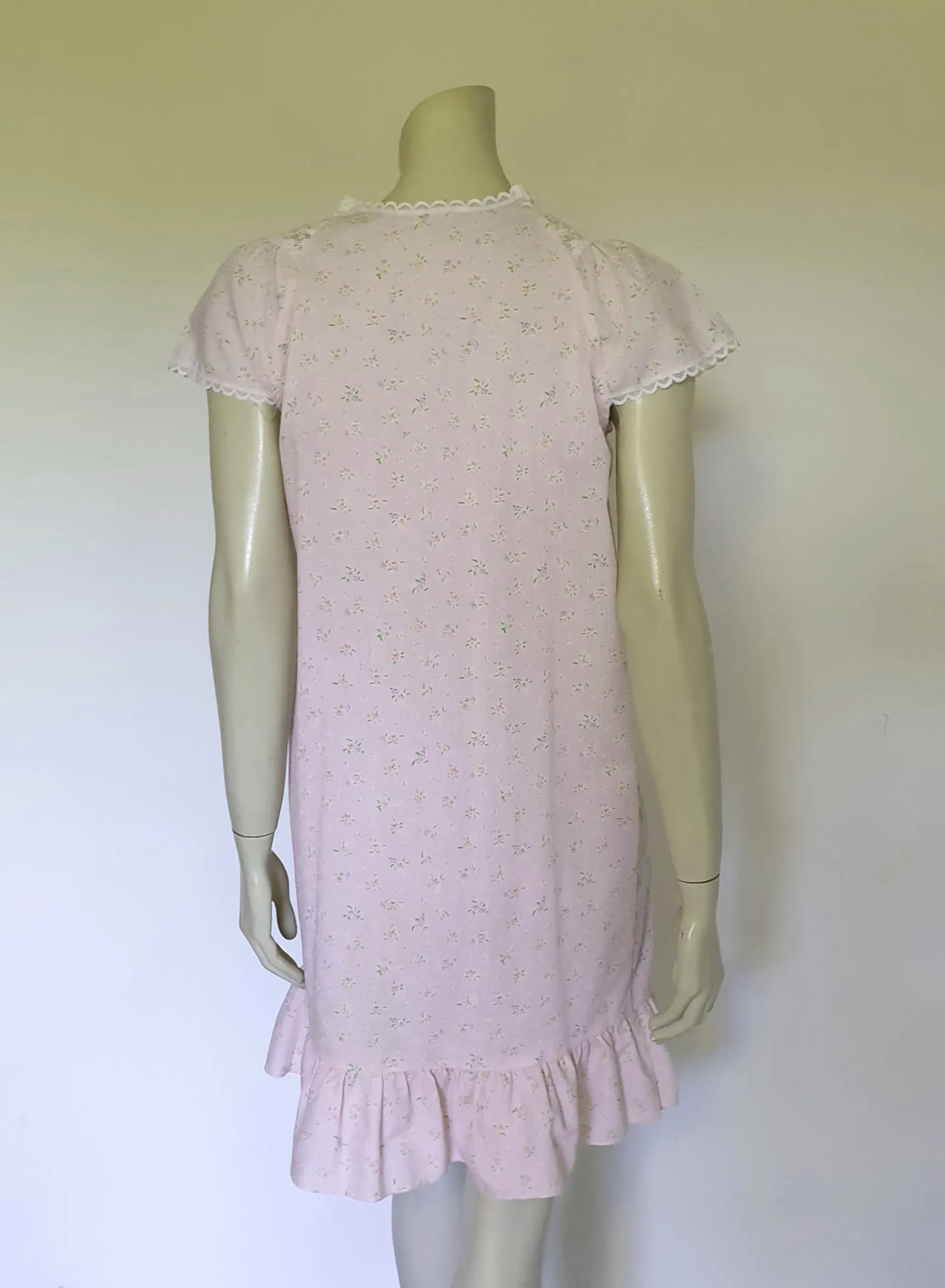 1970s Pink Floral Mini Nightgown - S