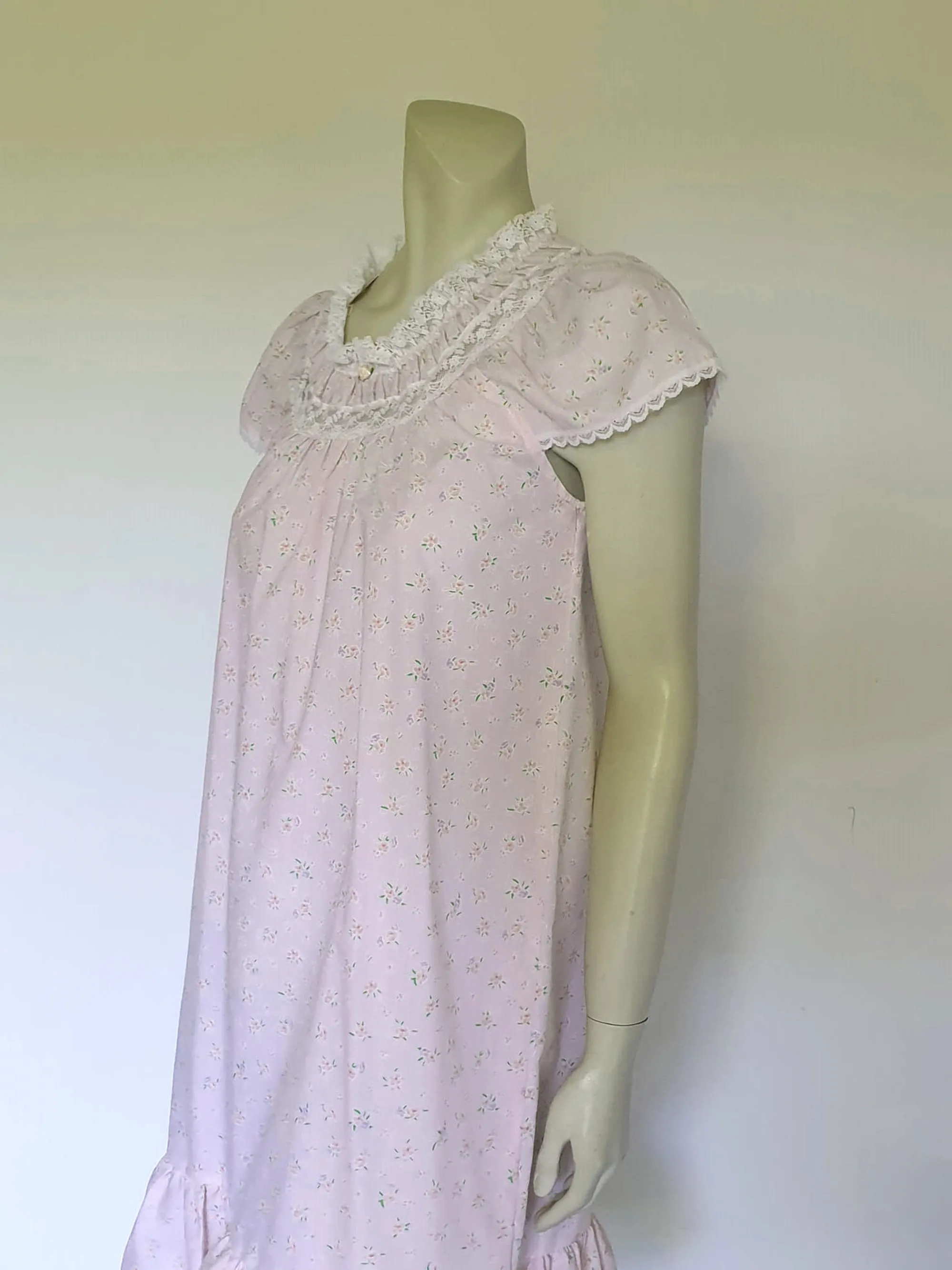 1970s Pink Floral Mini Nightgown - S