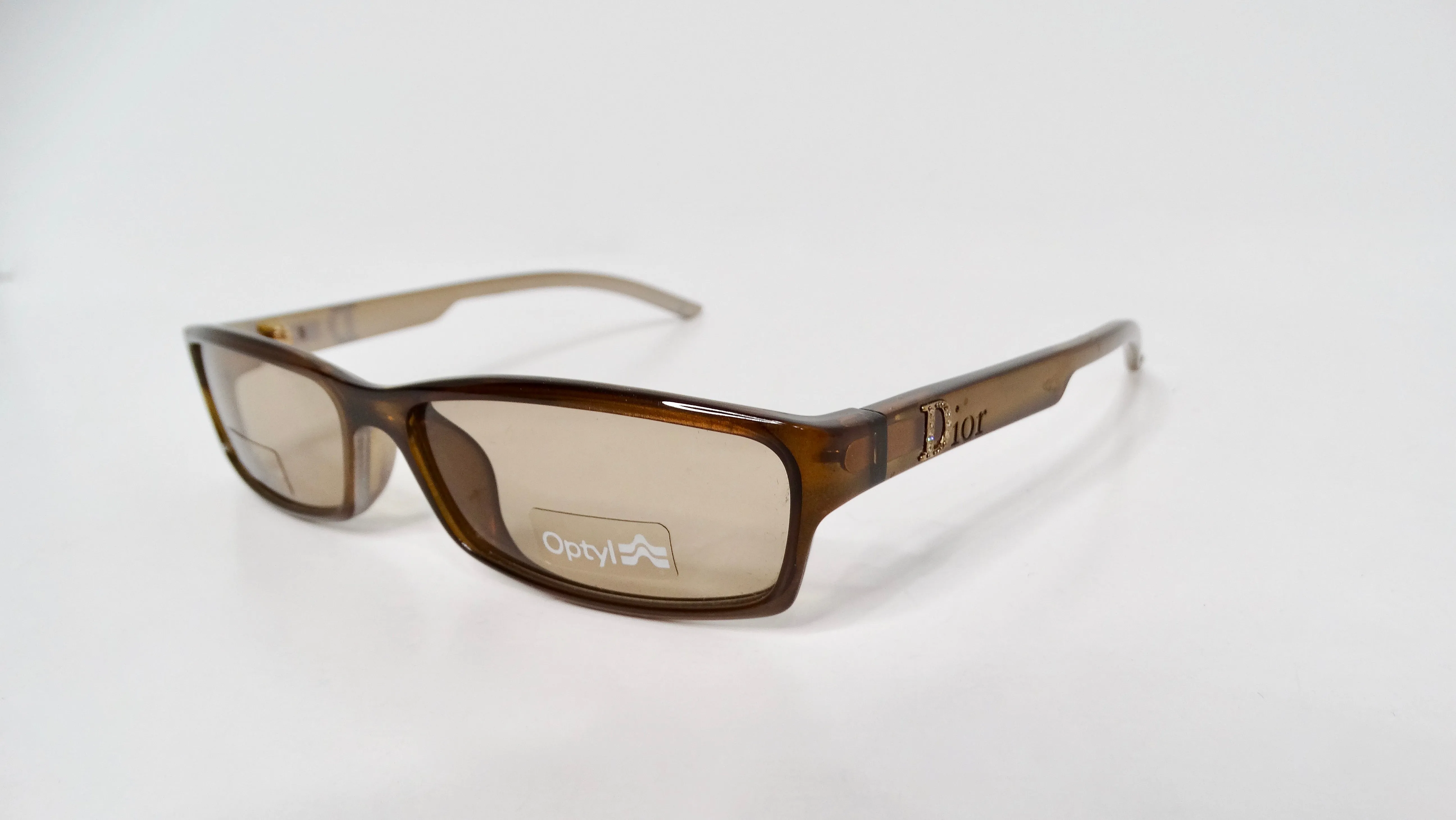 1990s Christian Dior Brown Rectangular Sunglasses With Rhinestones