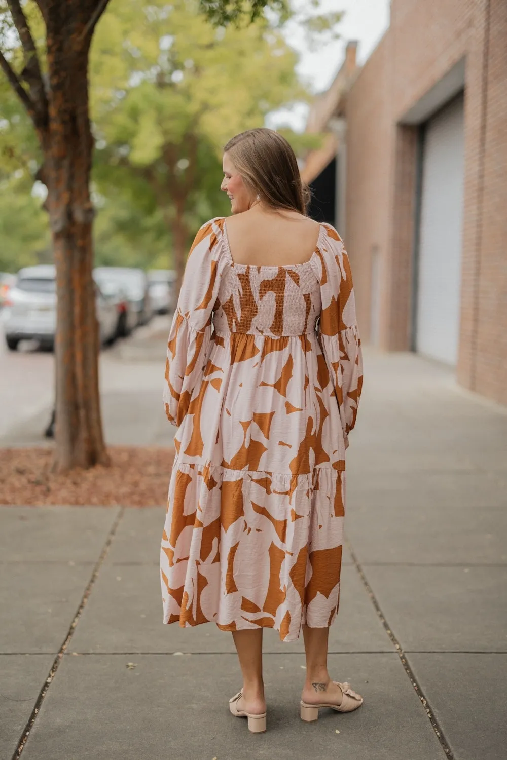 Abbie Abstract Print Bubble Sleeve Midi Dress (S-3XL)