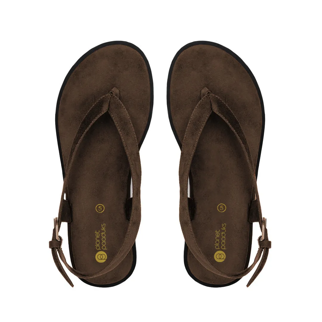 Aida Luxe Thong-Strap Vegan Suede Brown Women Sandals