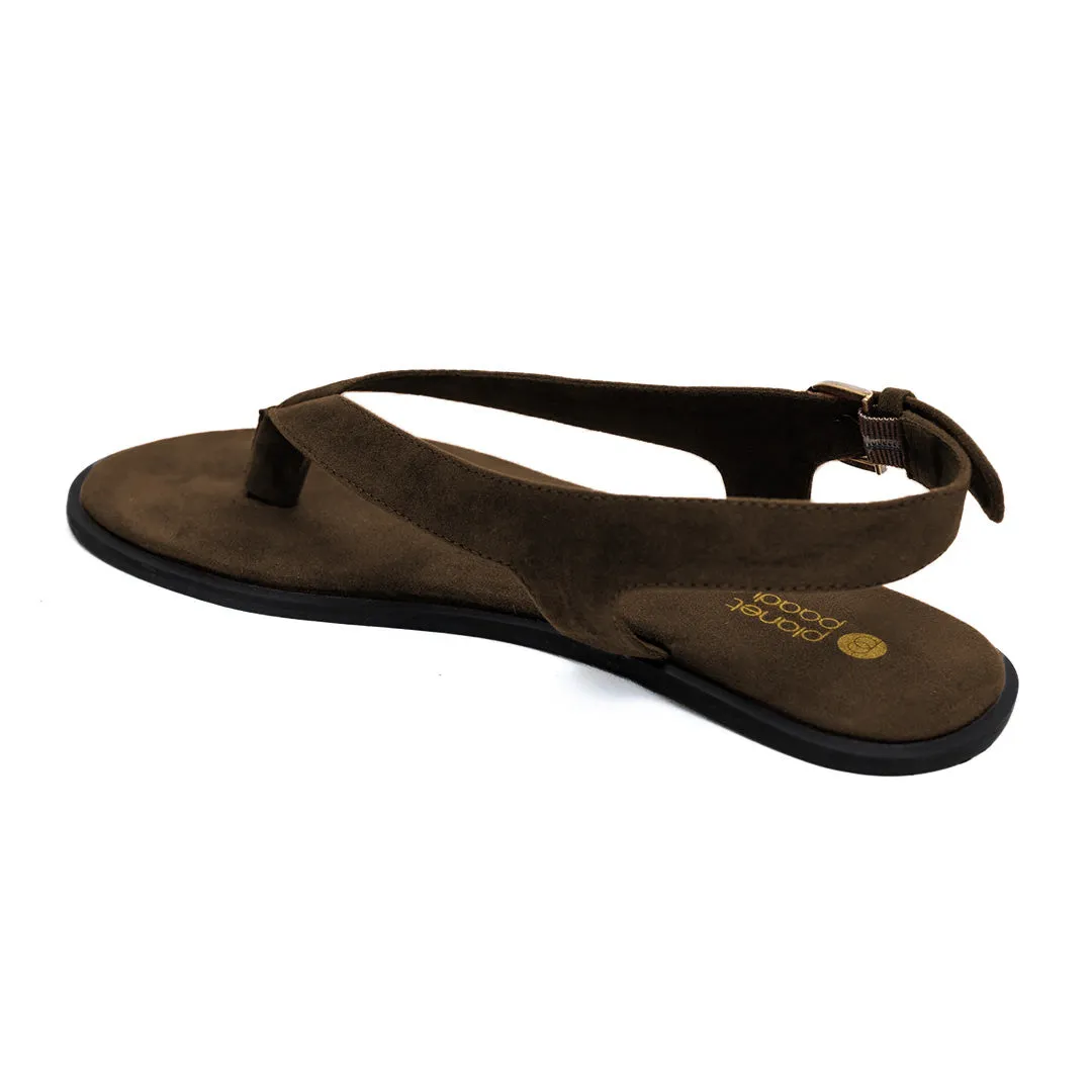 Aida Luxe Thong-Strap Vegan Suede Brown Women Sandals