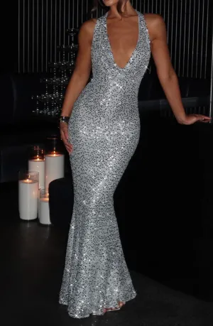 Amalia maxi dress with silver lining 