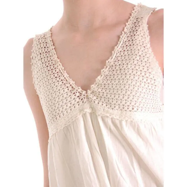 Antique Vintage Night Dress White Cotton/Crocheted Lace Yoke Perfect 38 Bust #2