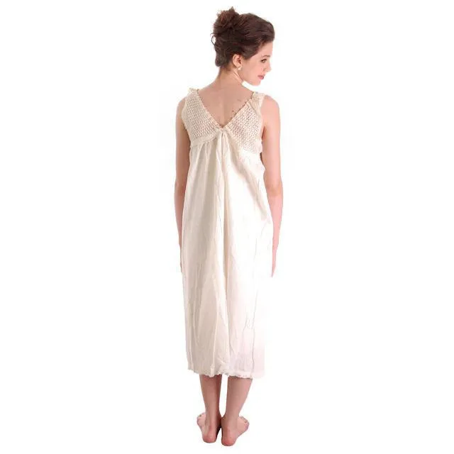 Antique Vintage Night Dress White Cotton/Crocheted Lace Yoke Perfect 38 Bust #2