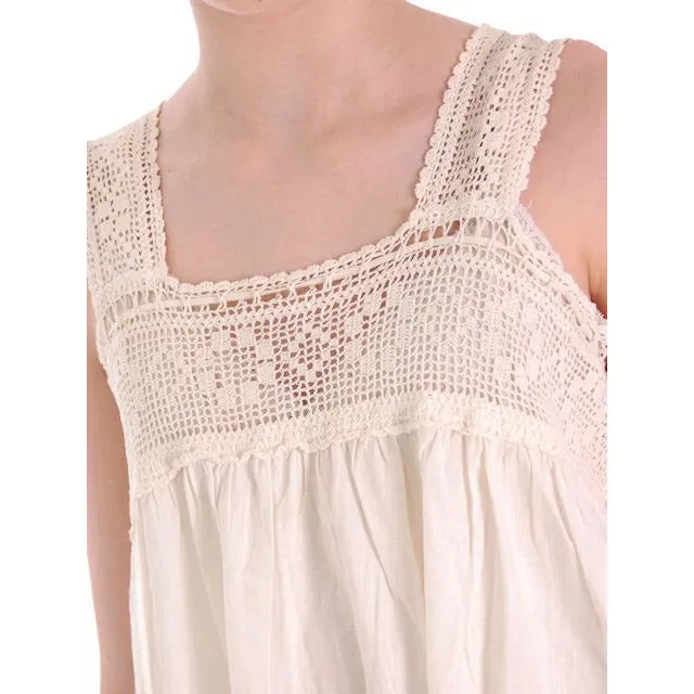 Antique Vintage Night Dress White Cotton/Crocheted Lace Yoke Perfect 38 Bust