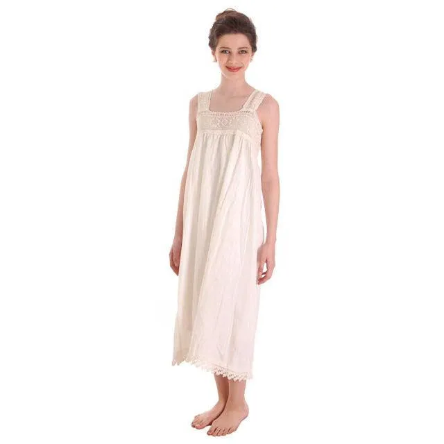Antique Vintage Night Dress White Cotton/Crocheted Lace Yoke Perfect 38 Bust