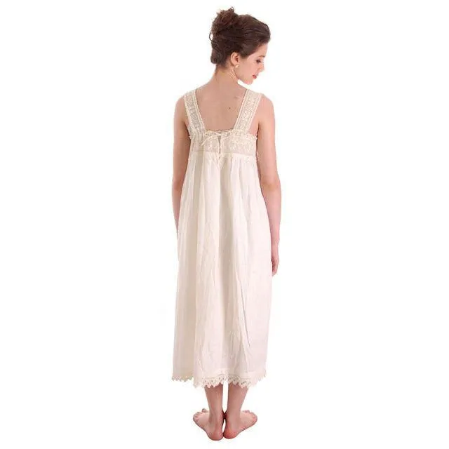 Antique Vintage Night Dress White Cotton/Crocheted Lace Yoke Perfect 38 Bust