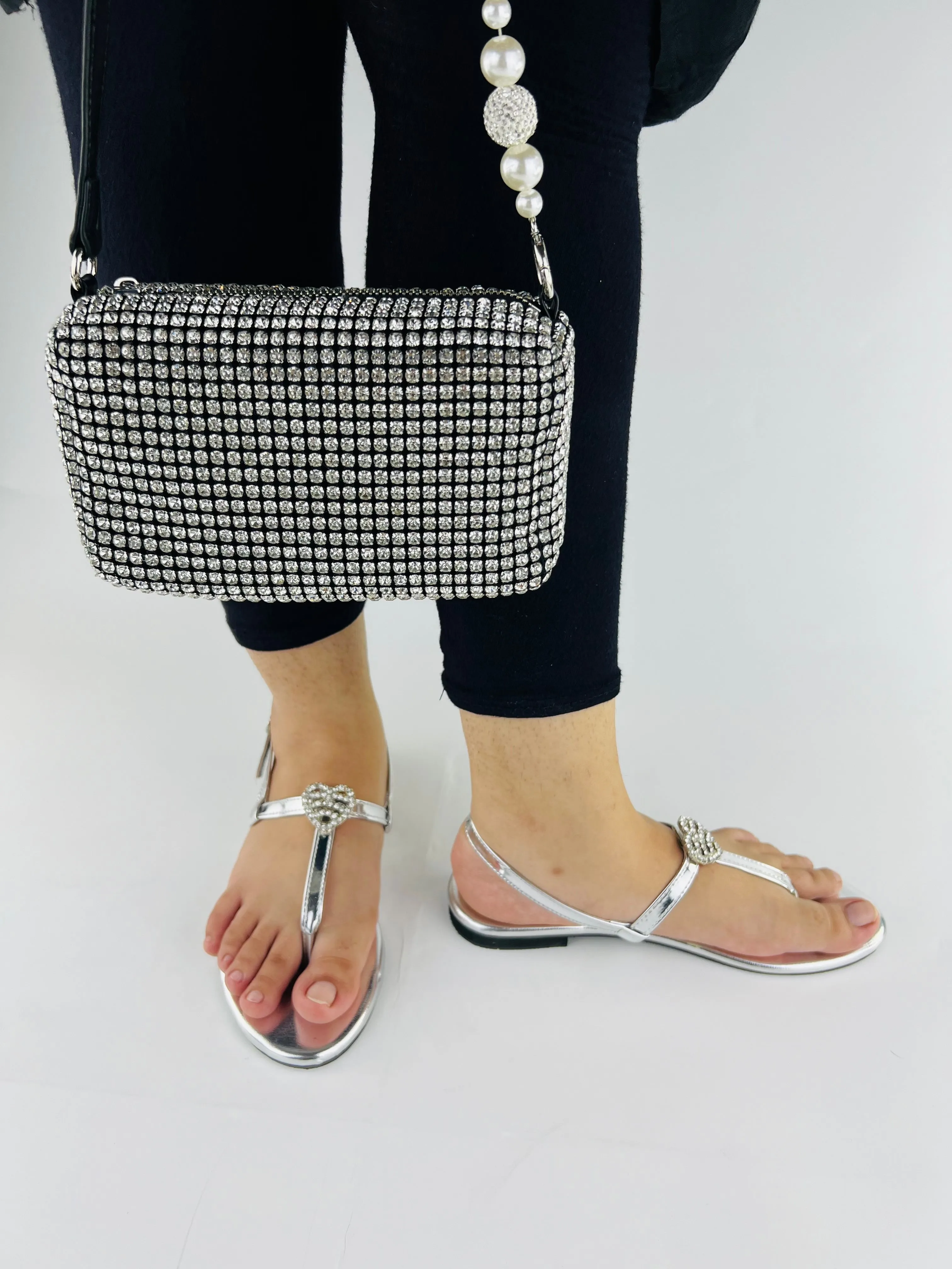 Anya T-Strap Silver Thong Sandals with Buckle Closure-11071