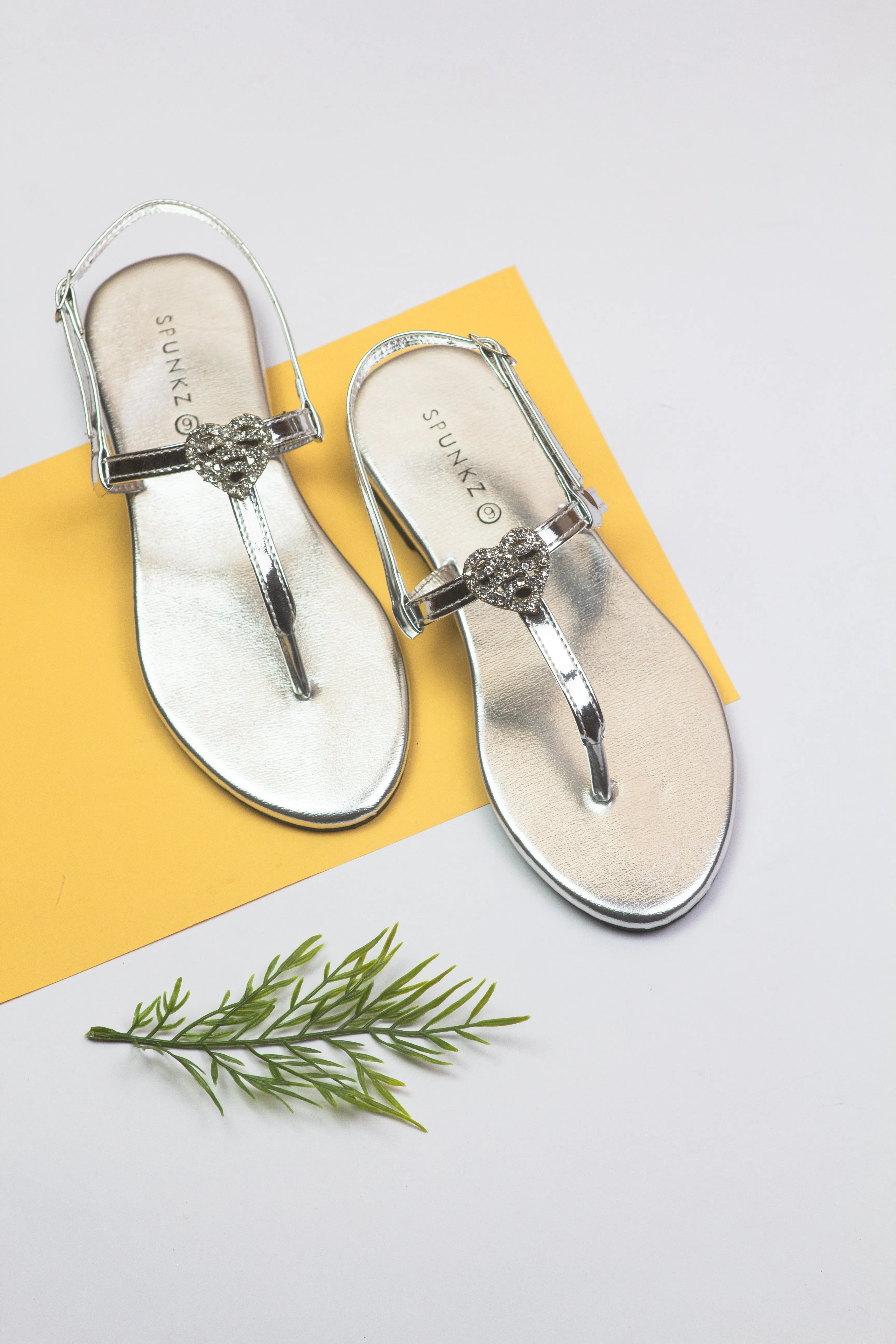 Anya T-Strap Silver Thong Sandals with Buckle Closure-11071