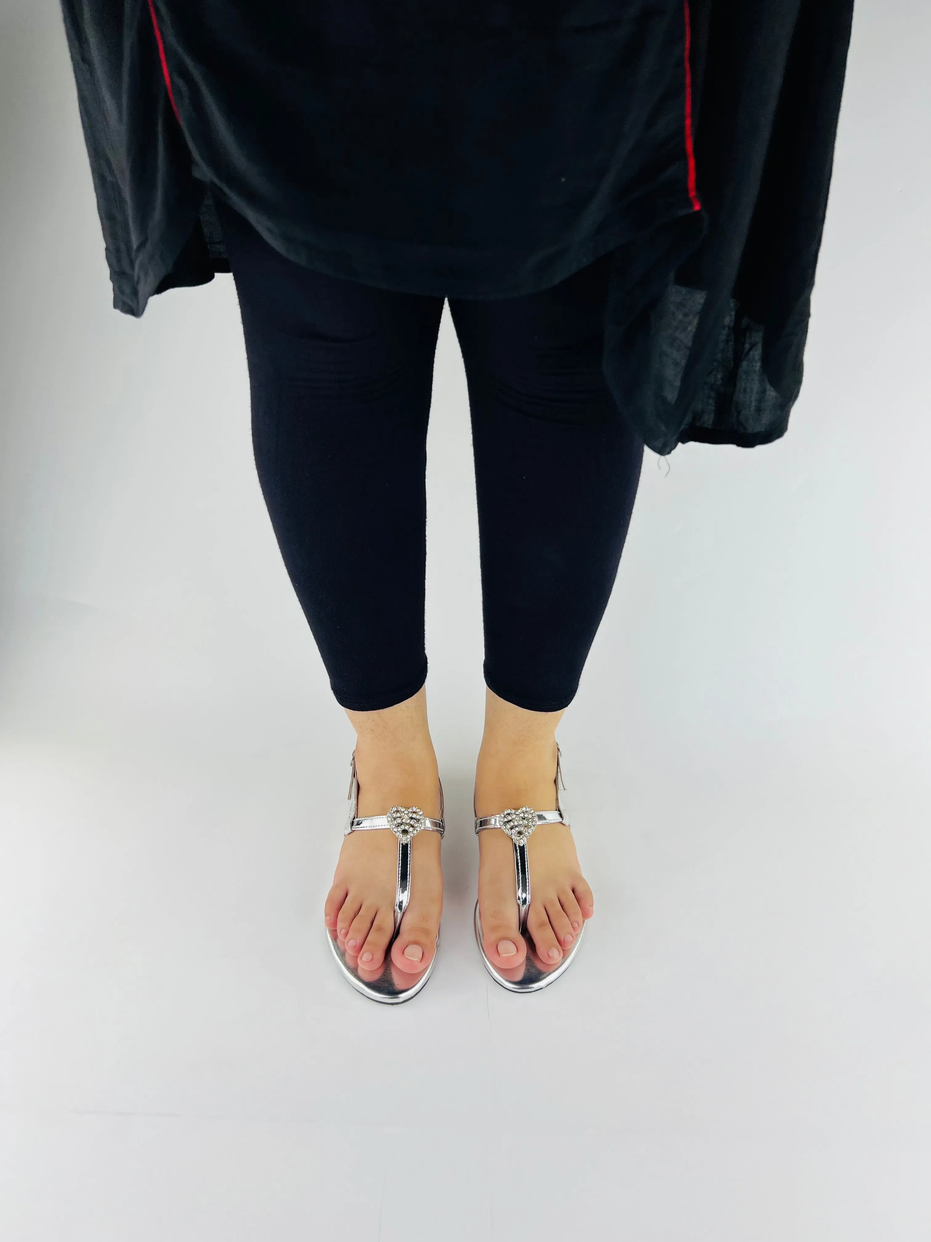Anya T-Strap Silver Thong Sandals with Buckle Closure-11071