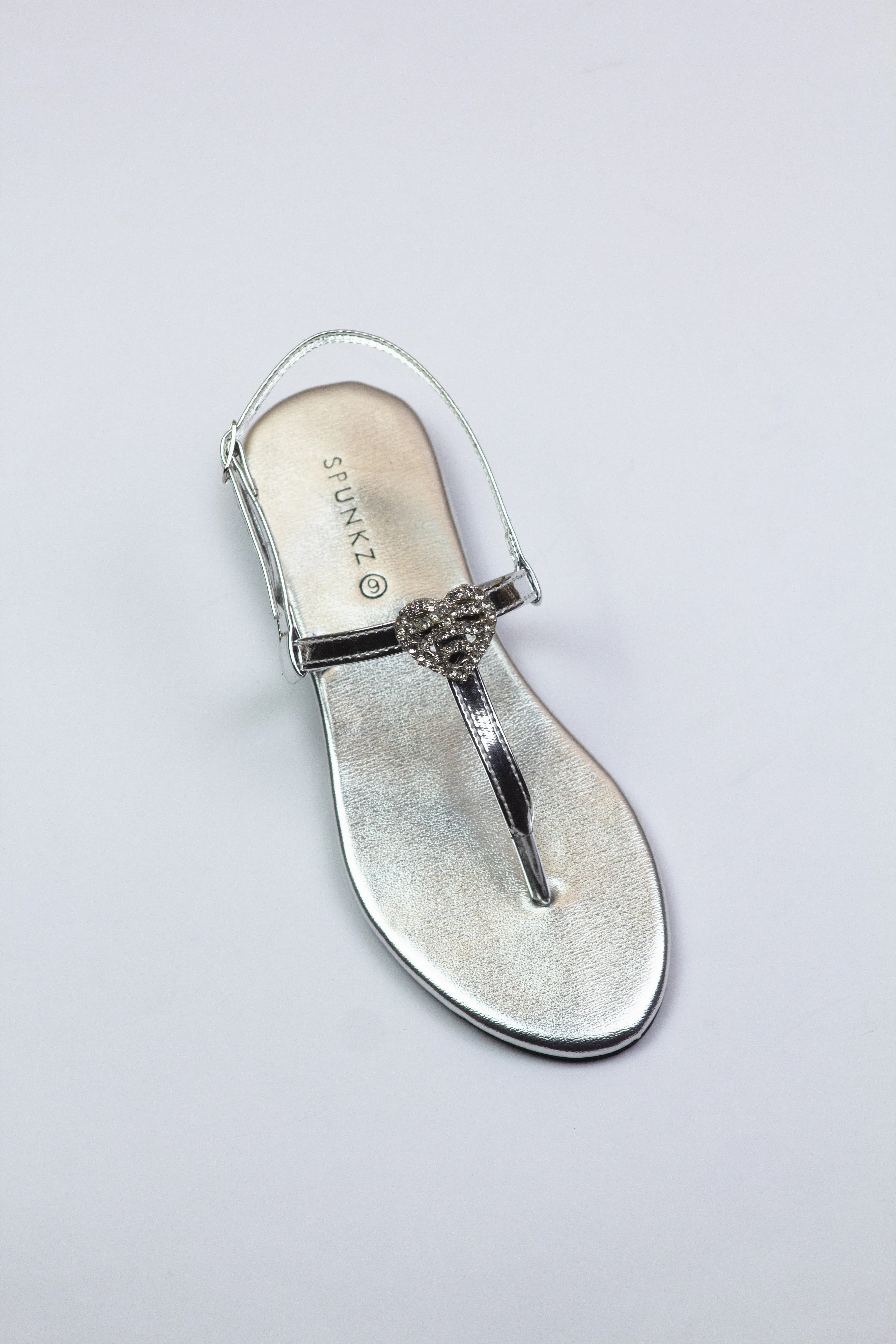 Anya T-Strap Silver Thong Sandals with Buckle Closure-11071