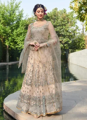 Baby Pink And Grey Zari Embellished Designer Anarkali Gown