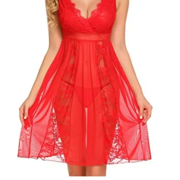 Babydoll Lingerie for Women Sexy Nightgowns  Bride Lace Chemise Lingerie Nighty