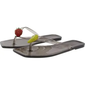 Betsey Johnson Womens Berry Novelty Thong Slide Sandals Black 7 Medium (B,M)