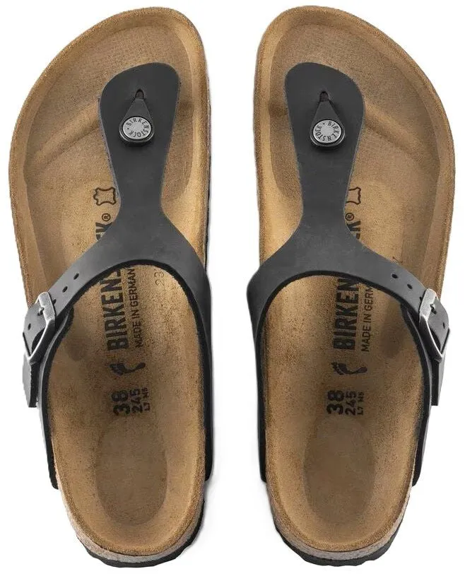 Birkenstock Gizeh Sandals - Black Oiled Leather | Comfortable Cork Footbed