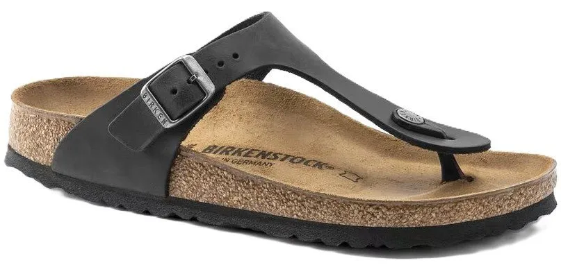 Birkenstock Gizeh Sandals - Black Oiled Leather | Comfortable Cork Footbed