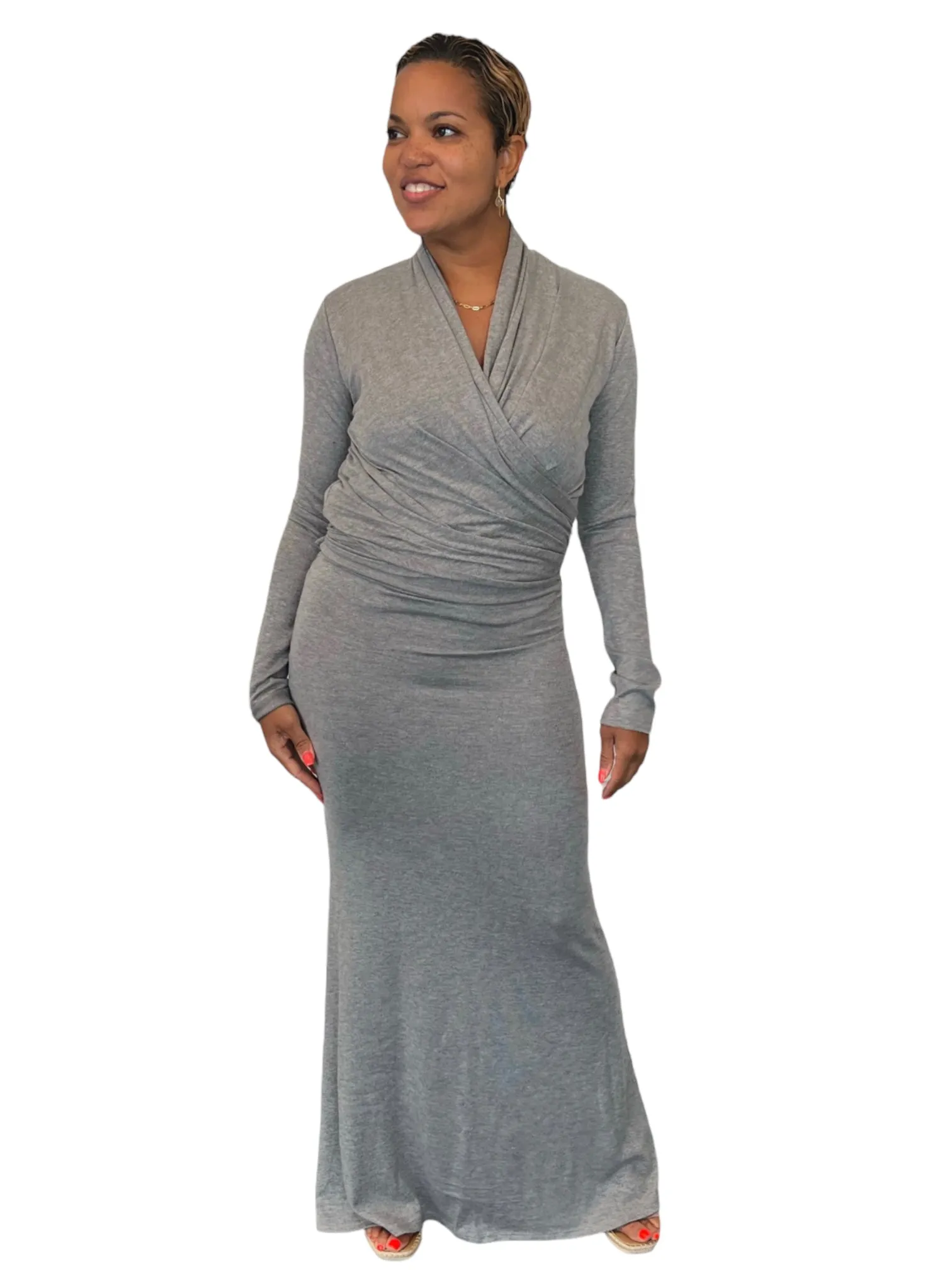 Blair- Heather Grey Long Fitted Skirt - TN-153