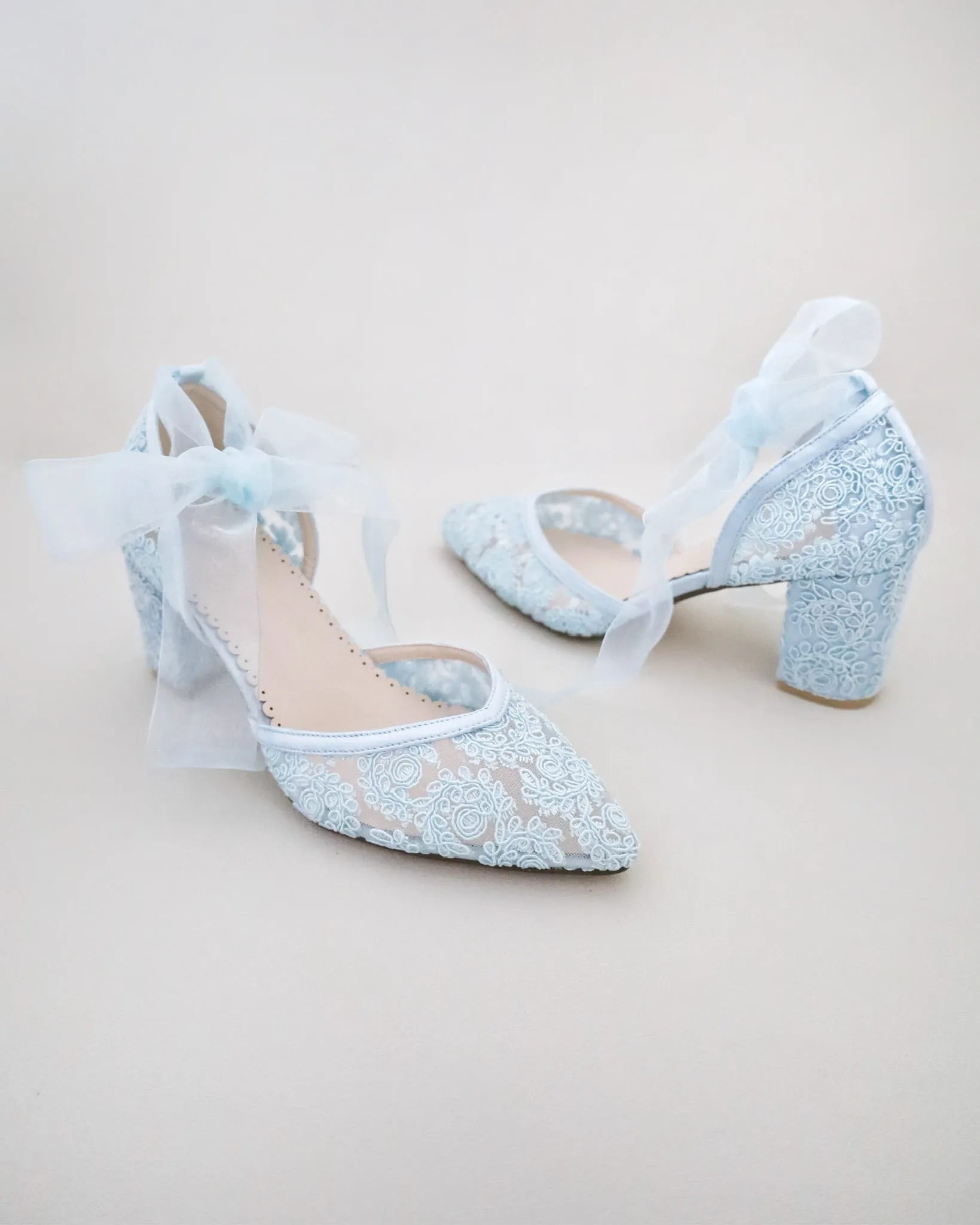 Block Heel Lace Ankle Wrap Bridal Shoes