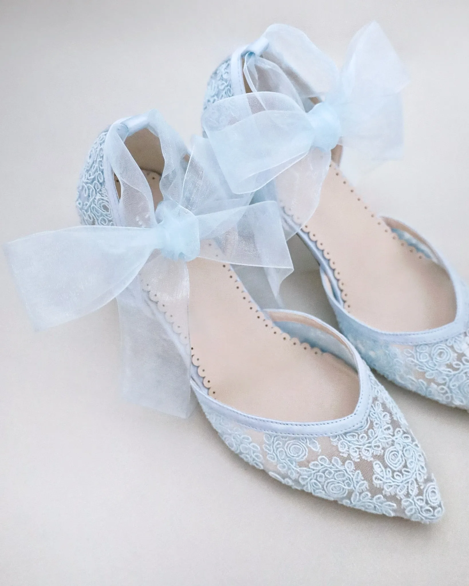 Block Heel Lace Ankle Wrap Bridal Shoes