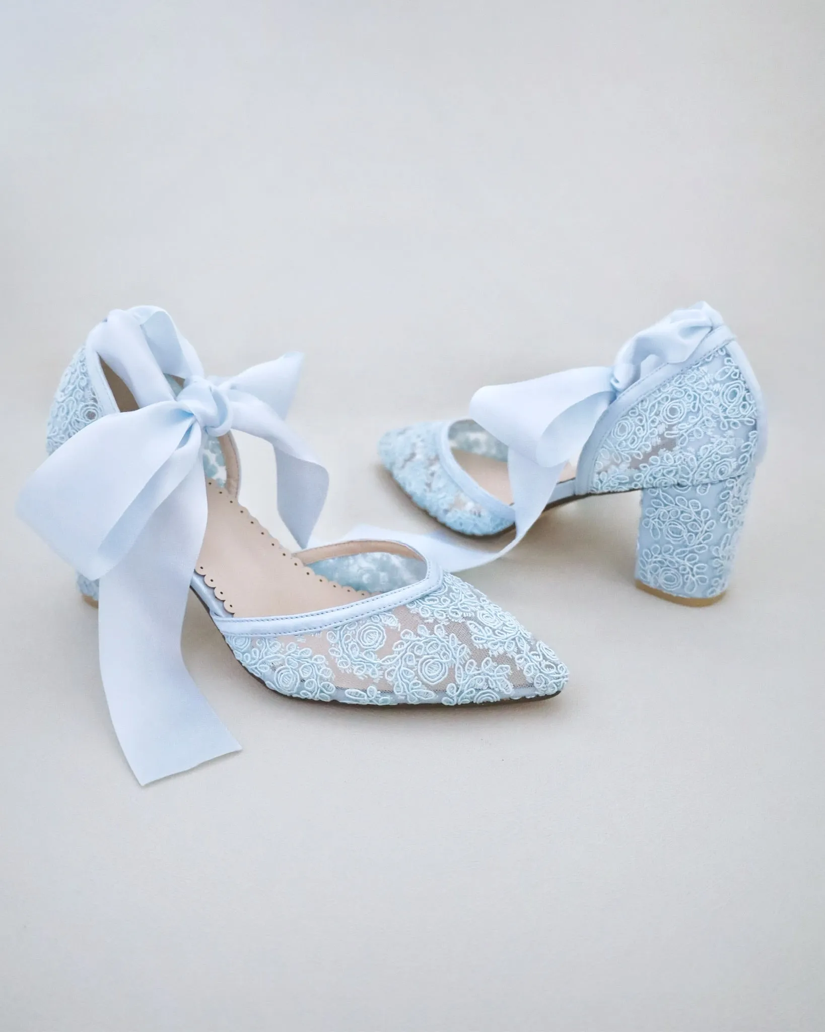 Block Heel Lace Ankle Wrap Bridal Shoes
