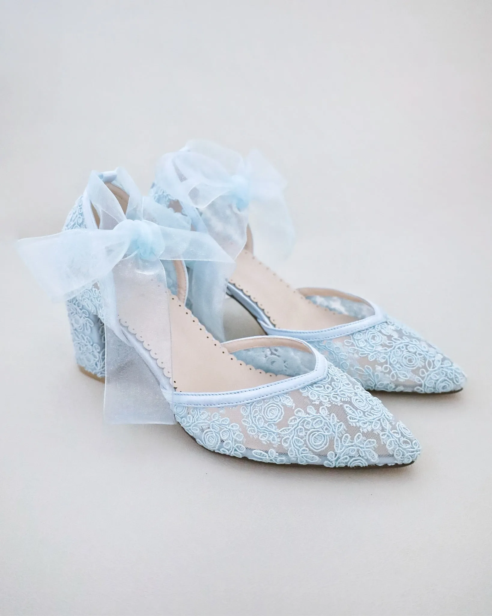Block Heel Lace Ankle Wrap Bridal Shoes