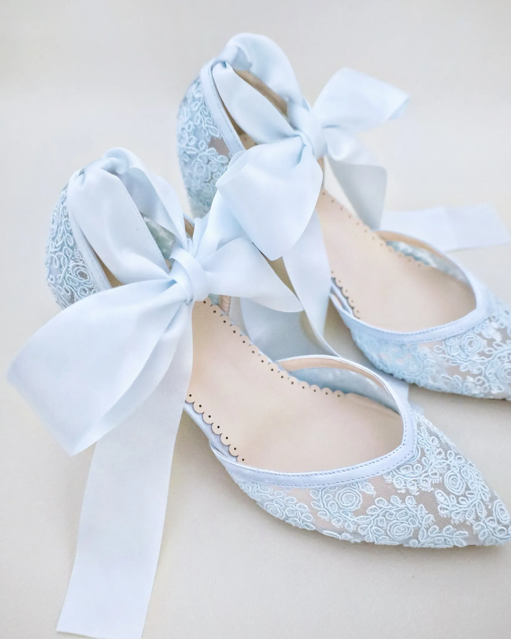 Block Heel Lace Ankle Wrap Bridal Shoes