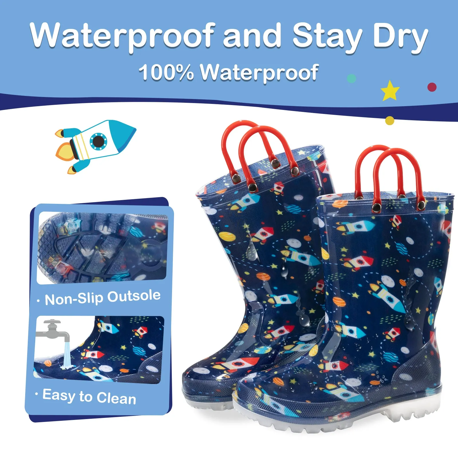Blue Rocket Light Up Kids Rain Boots
