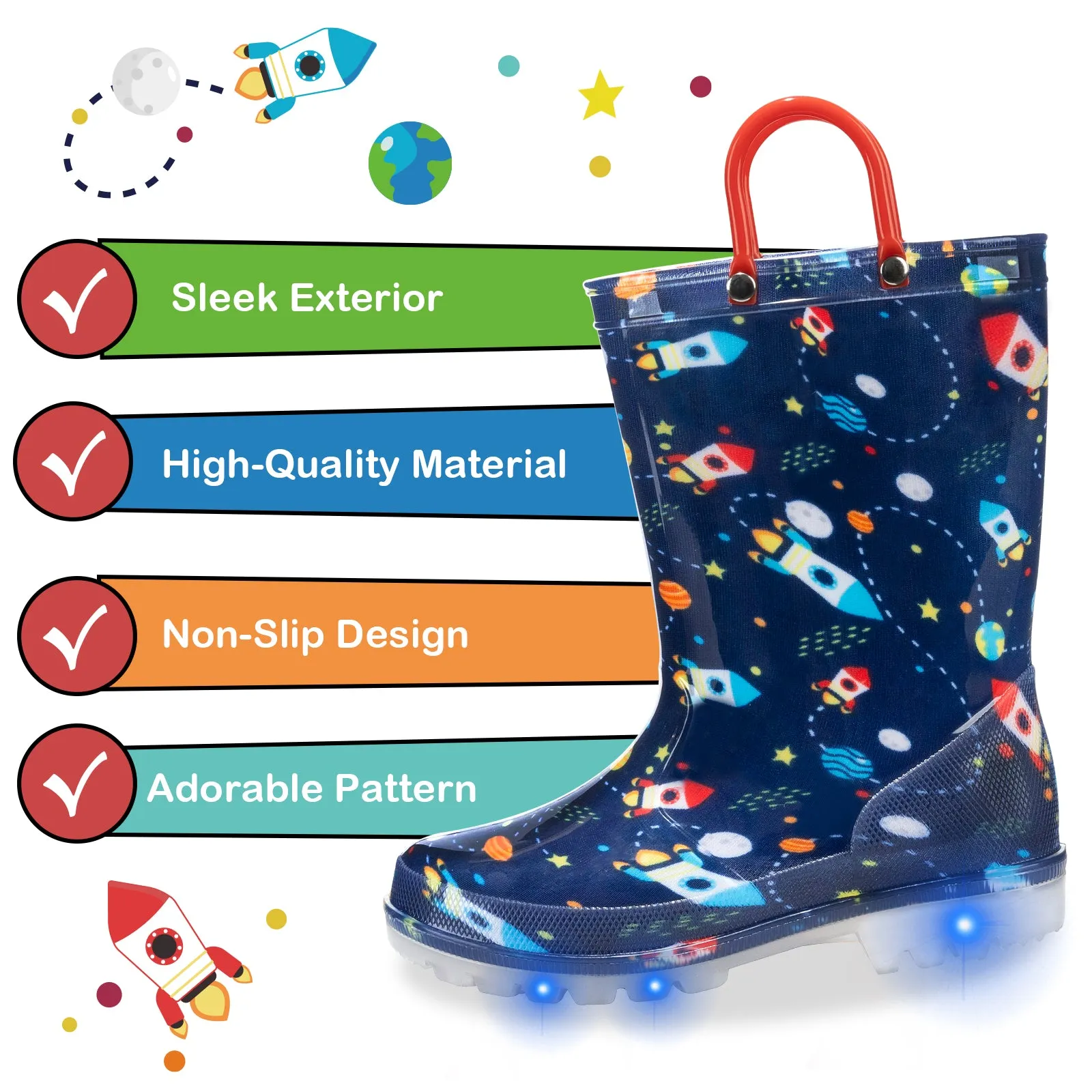 Blue Rocket Light Up Kids Rain Boots