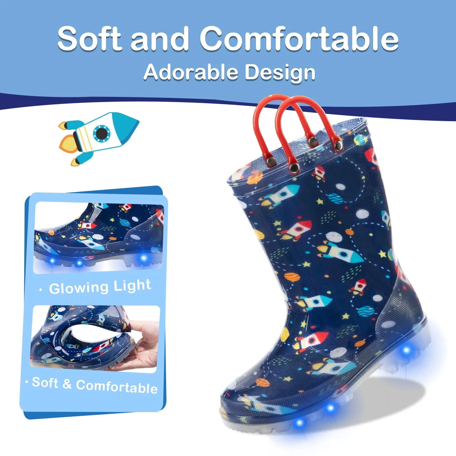 Blue Rocket Light Up Kids Rain Boots