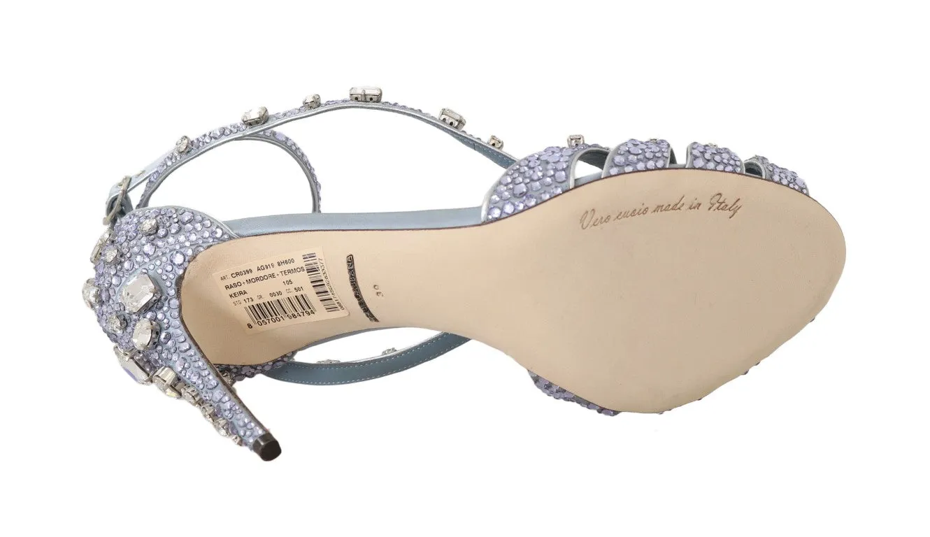 Blue Silk Crystal Strass Sandals