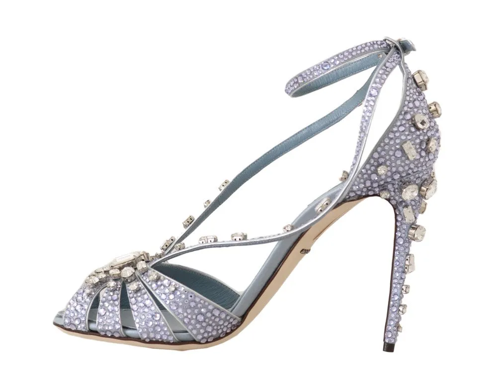 Blue Silk Crystal Strass Sandals