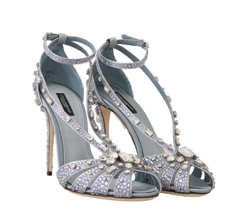 Blue Silk Crystal Strass Sandals