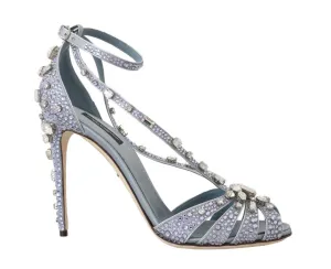 Blue Silk Crystal Strass Sandals