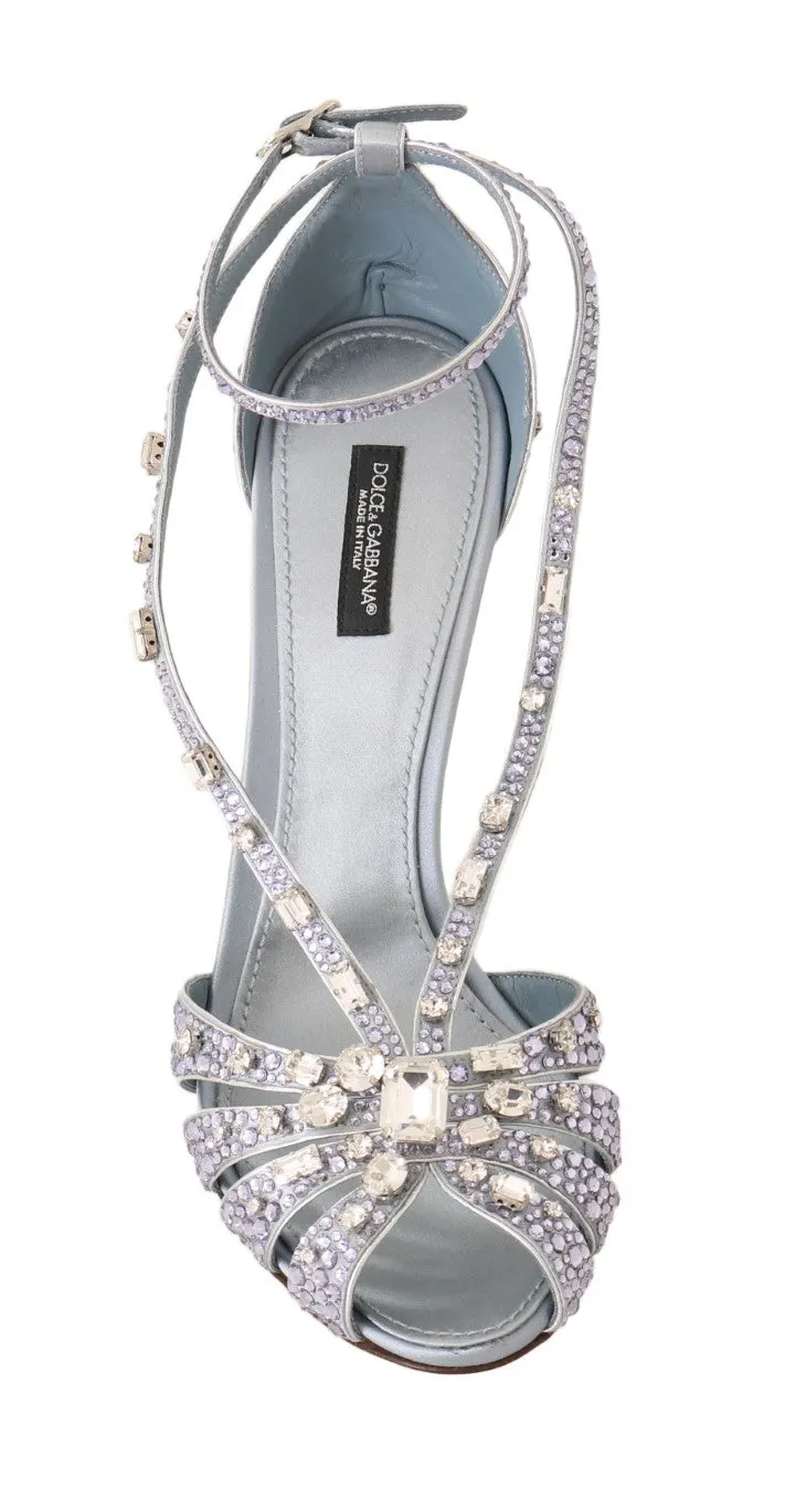Blue Silk Crystal Strass Sandals