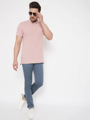 Blue Slim Fit Checked Trousers