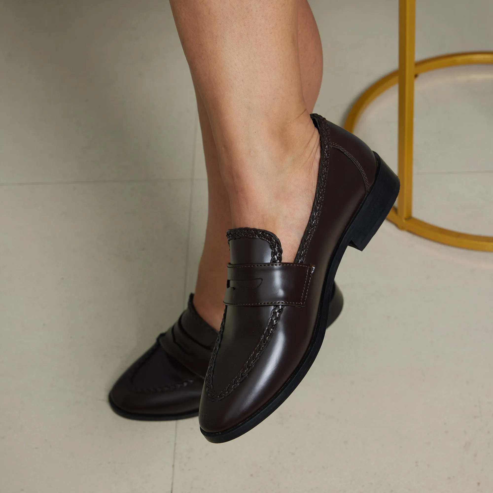 Braided Patina Loafer- Burgundy