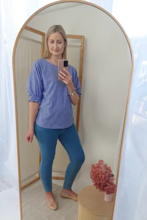 Broderie Anglaise Textured Lilly Top - Cornflower