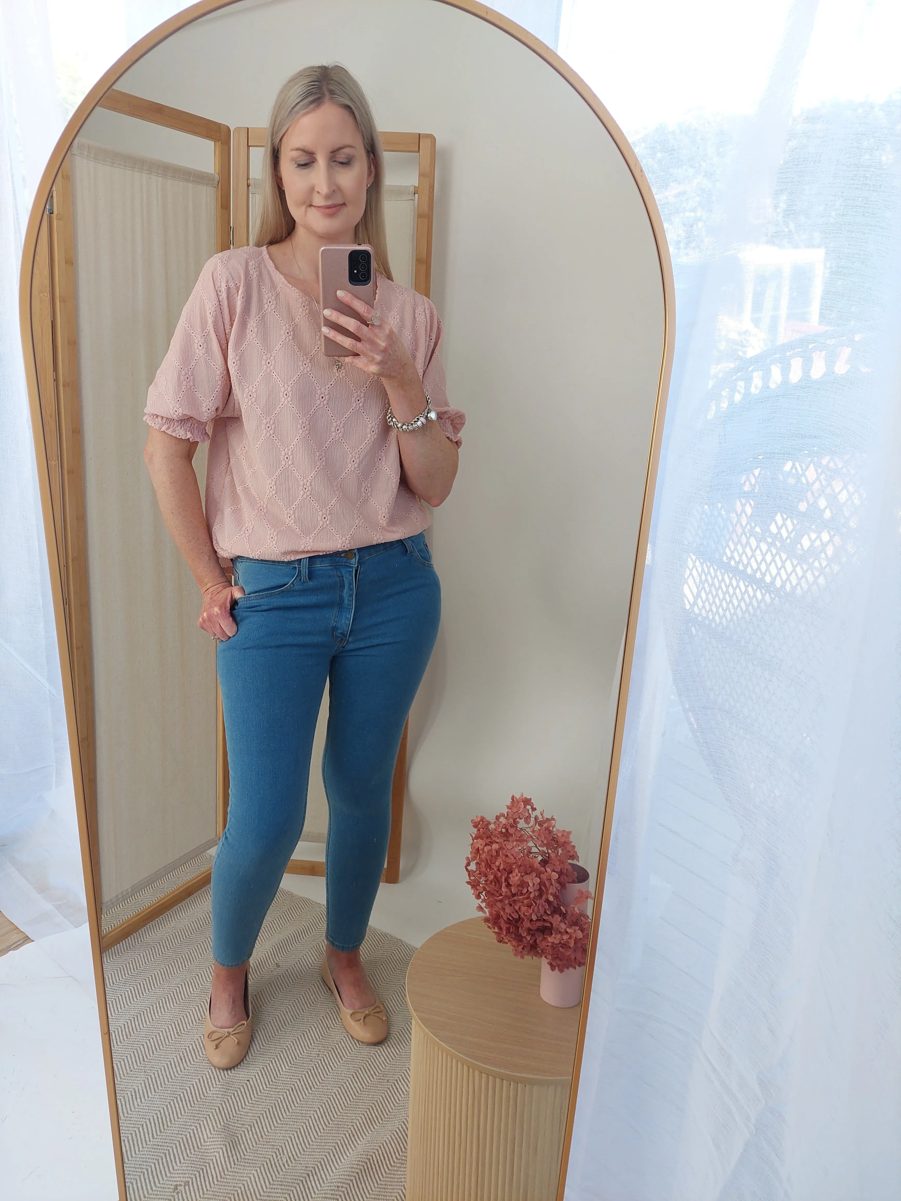 Broderie Anglaise Textured Lilly Top - Light Pink