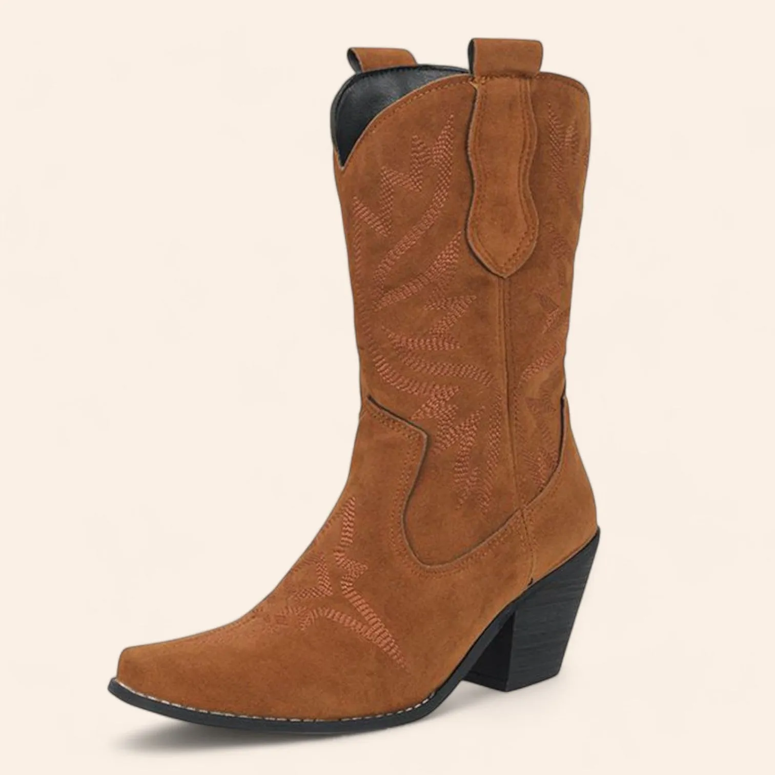 Brown cowboy boots with large embroidery and pointed toe - N°137
