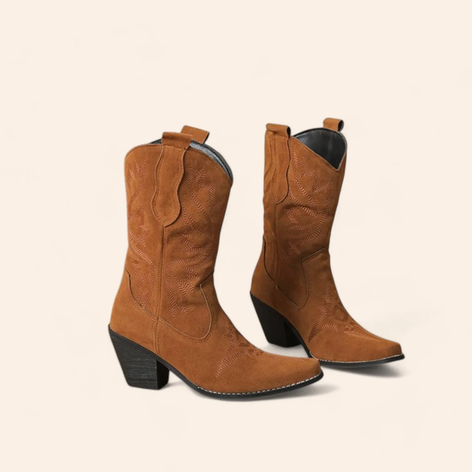 Brown cowboy boots with large embroidery and pointed toe - N°137