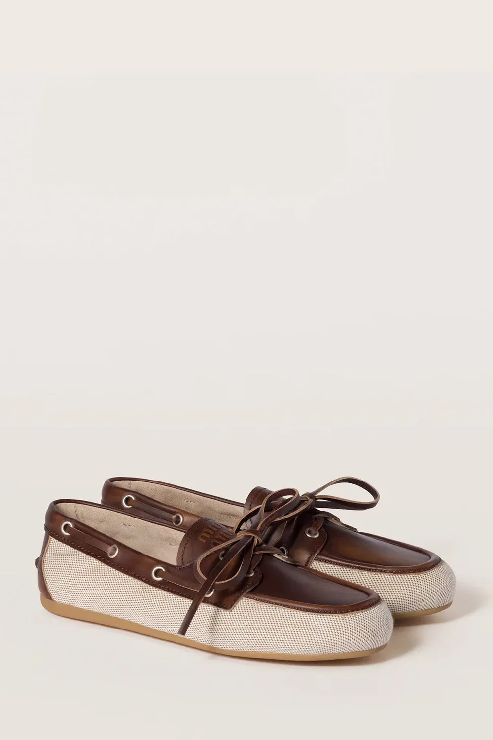 Canvas And Bleached Leather Boat Shoes